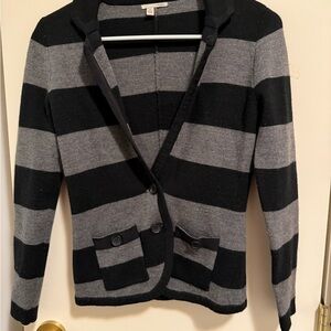 Black and Gray Striped Cardigan Blazer